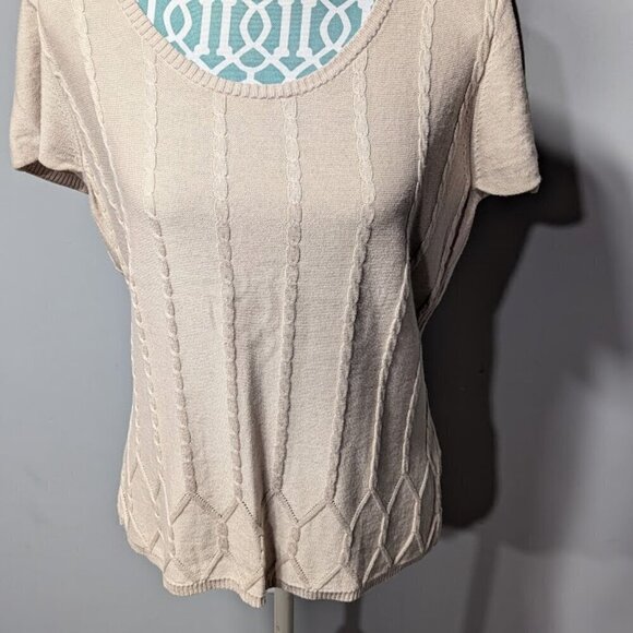 Evan-Picone Textured Beige Short Sleeve Sweater Top Size XL - Picture 3 of 6
